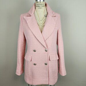 Pink Textured Tweed Long Fitted Peaked Lapel Blazer Jacket Ladies Size Small